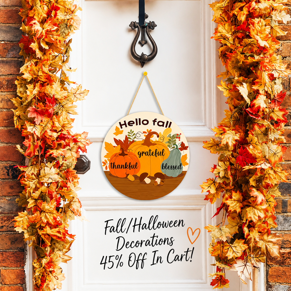Fall Decorations for Home - Welcome Sign for Front Door,Rustic Round Wood Wreaths for Outdoor,Maple Leaves Garland Porch Decor for Thanksgiving Friendsgiving - Fall Decor for Room Kitchen Wall