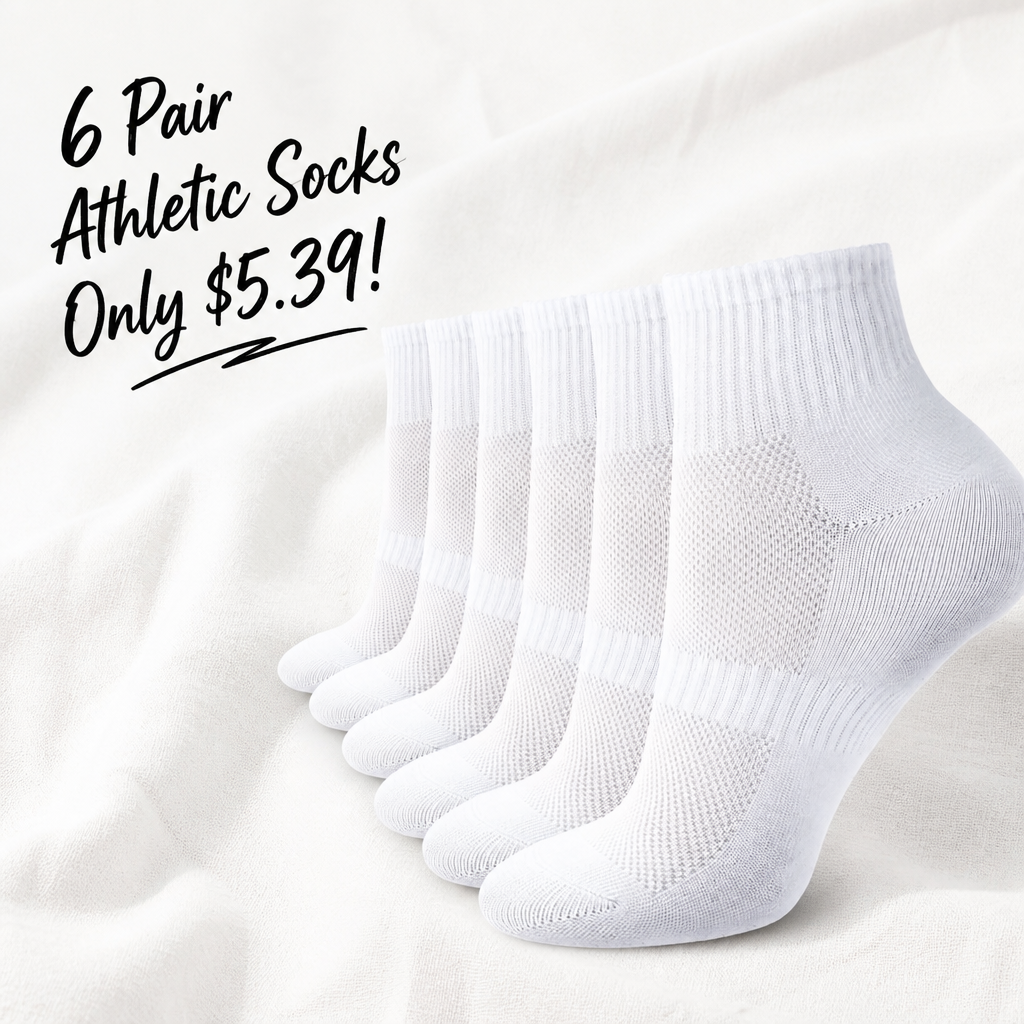 Ipletix 6 Pairs Ankle Socks for Women, Athletic Cotton Socks White 6-8