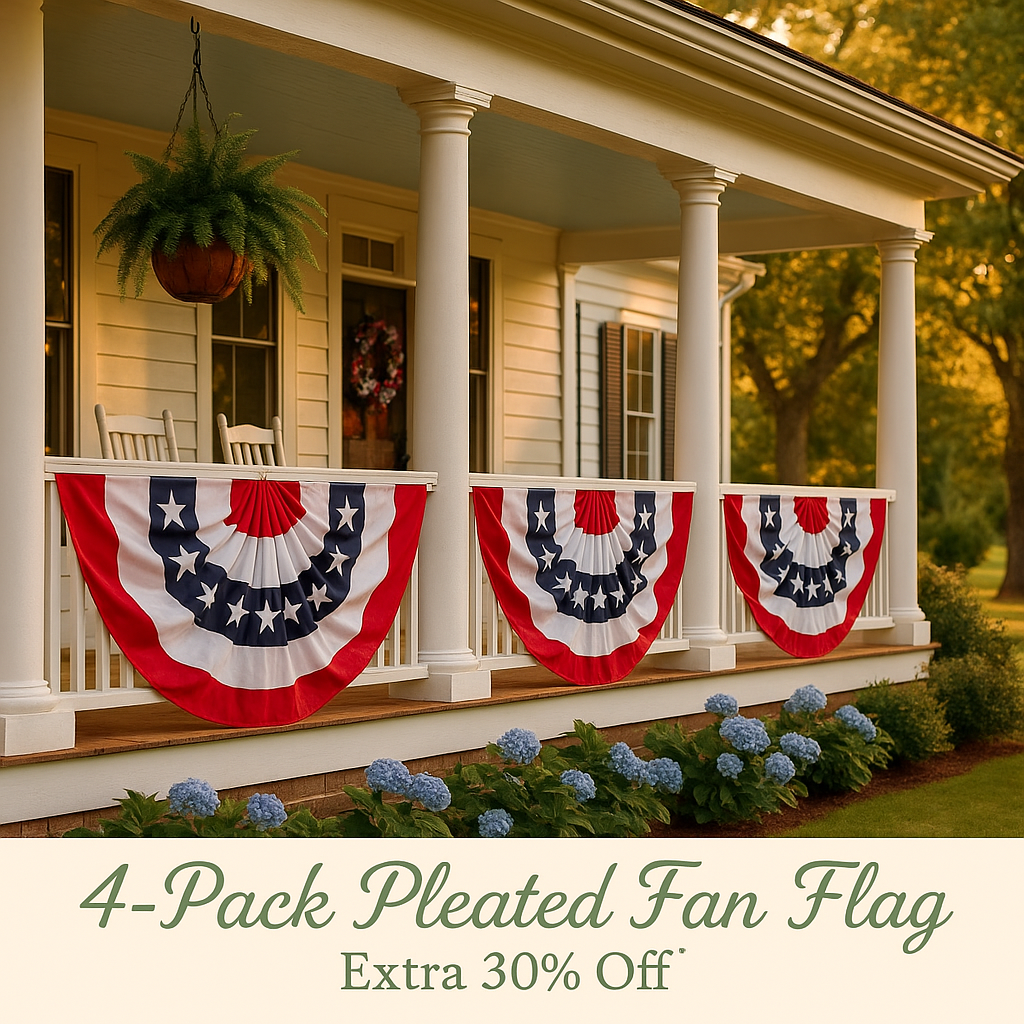 2 × 4 FT 4th of July Decorations, 4 PCS American Pleated Fan Flag, Patriotic Fourth of July Banner, Red White and Blue USA Flag Bunting for Memorial Day Independence Day 250th Anniversary Decor