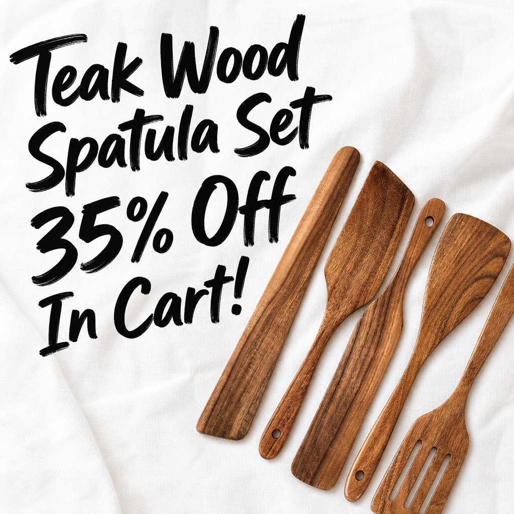 KLYRO 5 PCS Wooden Spatula Set, Natural Teak Wooden Spoons for Cooking, Nonstick Cookware Safe Kitchen Utensils Set, Durable & Elegant Cooking Utensils Gift Set