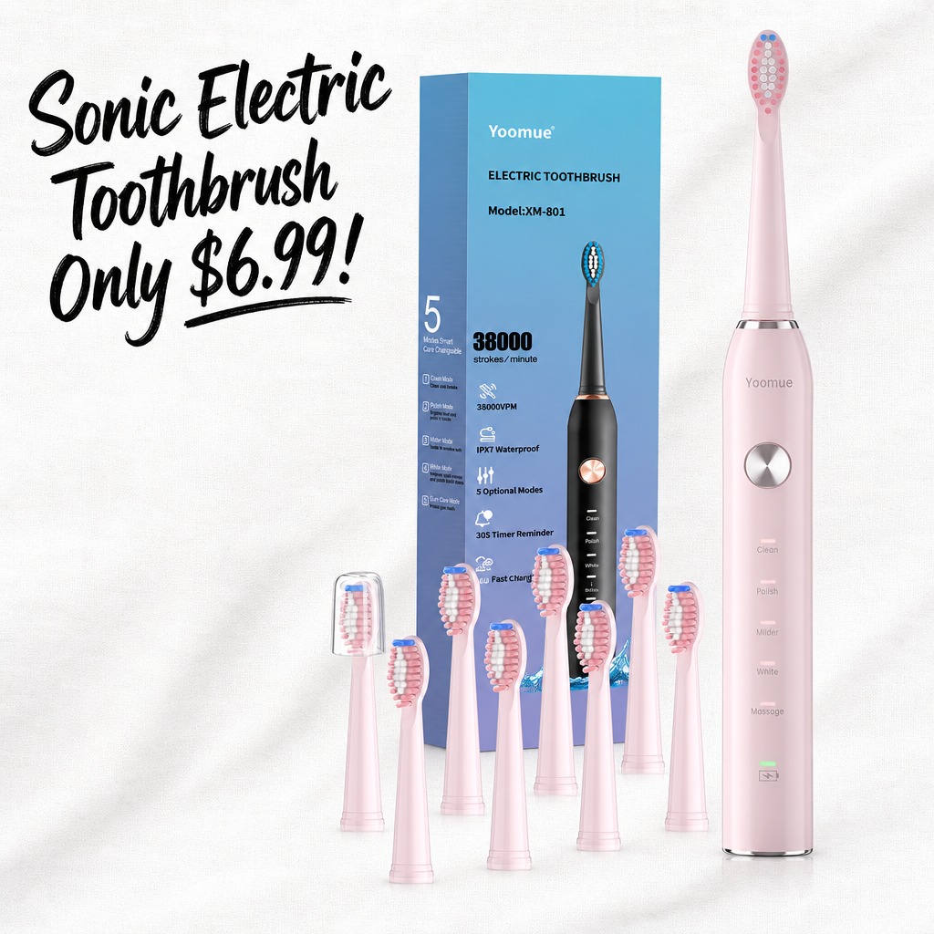Sonic Electric Toothbrush for Adults & Kids - 5 High-Performance Modes, 8 Replacement Heads, 2.5-Hour Fast Charge, Built-in Smart 2-Minute Timer, IPX7 Waterproof, 35 Day Battery Life - Pink