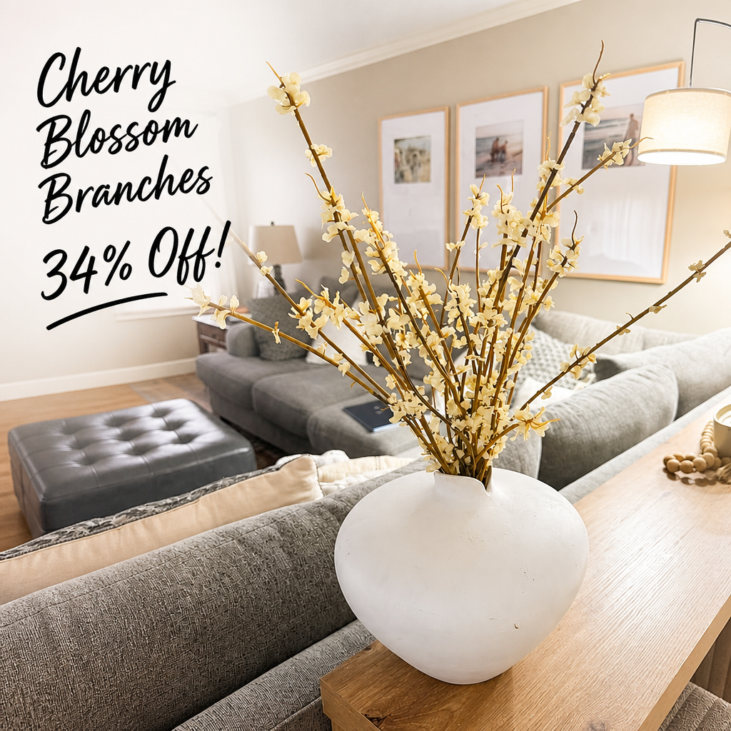 Krissing 4 Pcs Cherry Blossom Branches 39” Tall Artificial Cherry Blossom Stems White Faux Cherry Blossom Flowers Arrangements for Vase Home Wedding Table Spring Decor