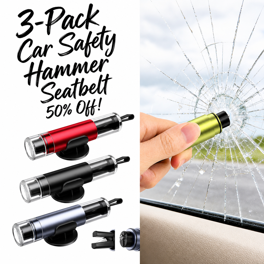 Car Safety Hammer Seatbelt Cutter and Survival Whistle Safe Transparent | Lid Window Breaker Seatbelt Cutter Underwater, 3-Pack Emergency Keychains car Window Breaker Tool,Glass Breaker for Cars