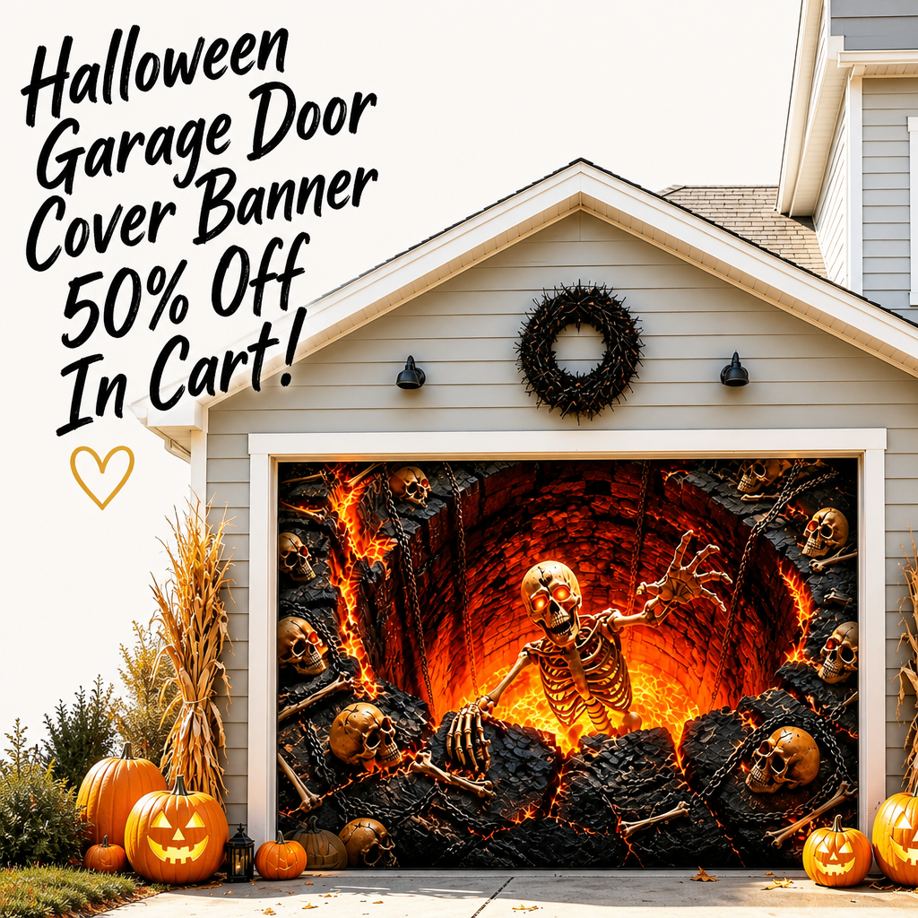 7X8 Ft Halloween Garage Door Cover Banner – Large Hanging Backdrop with Spooky Design, Outdoor Indoor Wall Decor for Yard Party