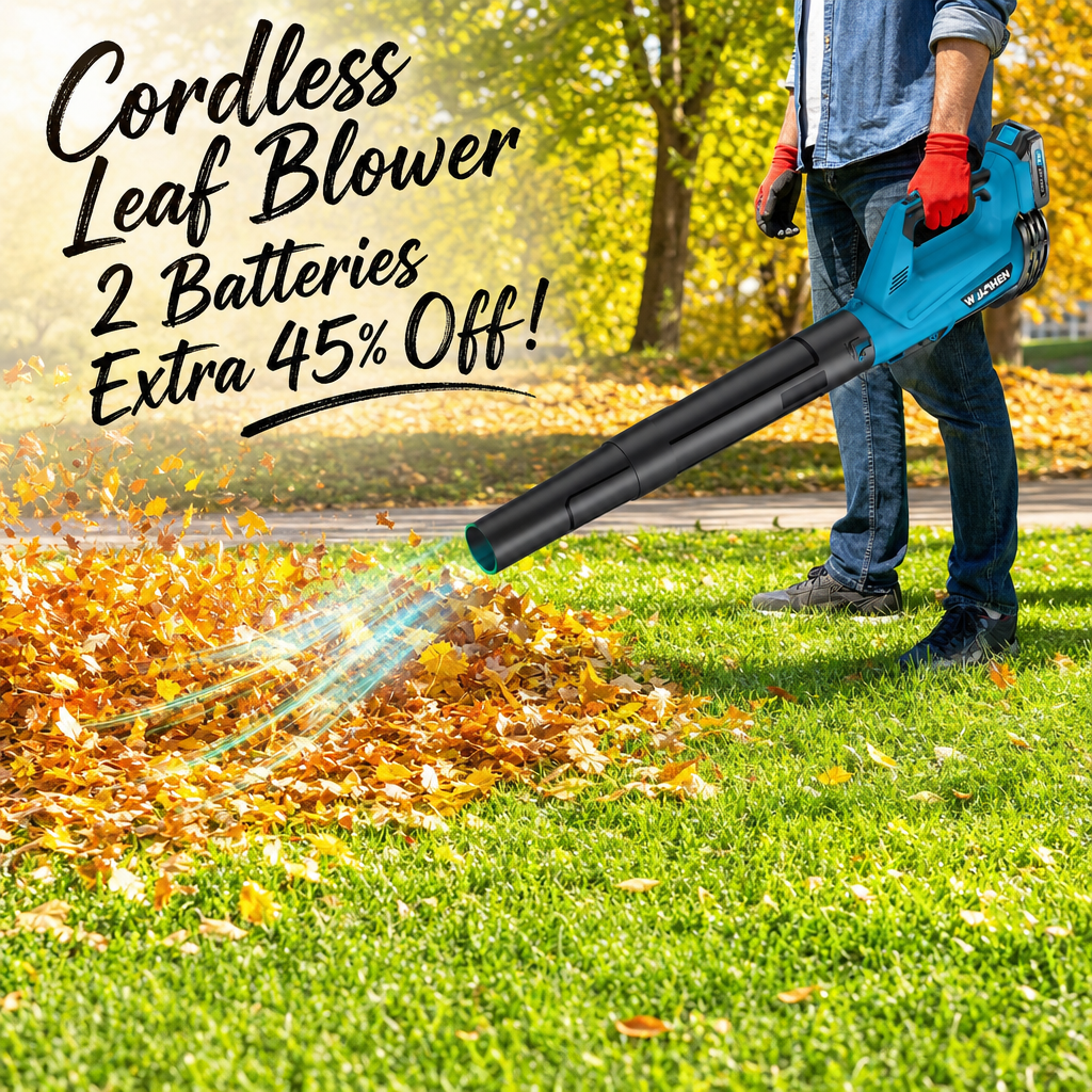 Leaf Blower, Electric Cordless Leaf Blower with 2 Batteries and Charger, 2 Speed Mode, Lightweight Cordless Blower for Blowing Leaves, Patio Cleaning, Blowers for Lawn Care and Dust
