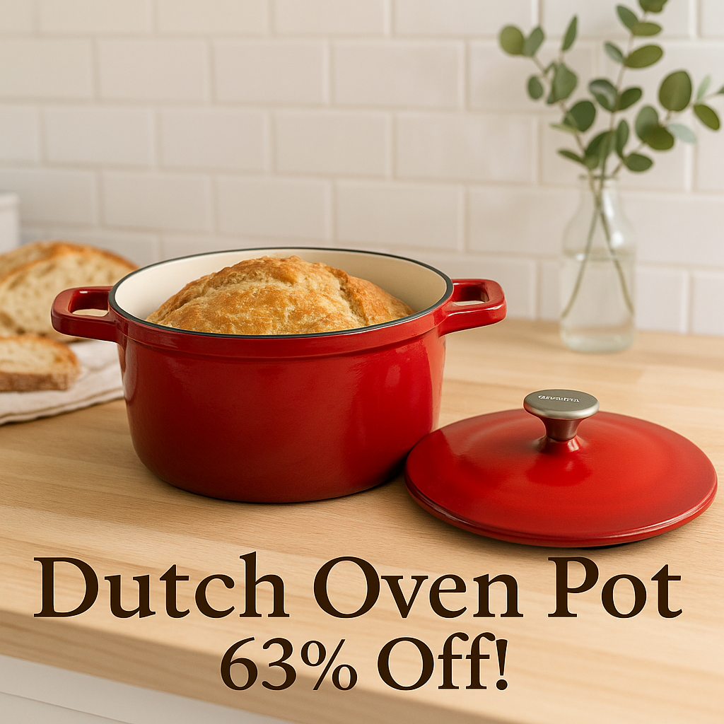 Dutch Oven Pot with Lid, 6QT Cast Iron Dutch Oven, Heavy Duty & Dual Handle, Dutch Oven for Bread Baking, Specialty Bread & Loaf Forms, Braising & Roasting, Sourdough Bread Baking, Oven Safe up to 500℉, Cast Iron Pot Compatible with All Cooktops, Cerise