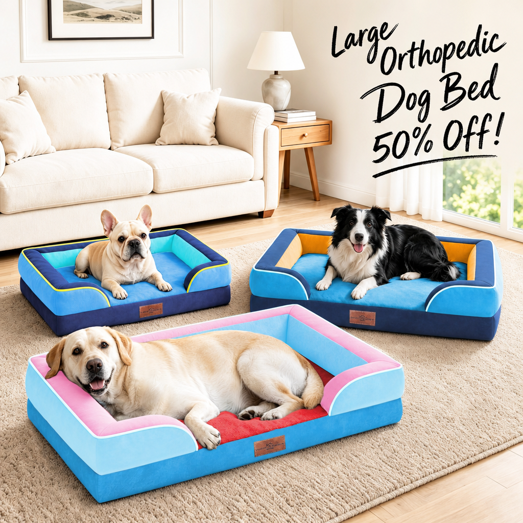 Comfort Expression Orthopedic Dog Bed for Extra Large Dogs with Bolster | Waterproof Dog Couch Bed with Washable Cover & Non-Slip Bottom, Supportive Egg Crate Foam XL Pet Bed, 45x35 Inch