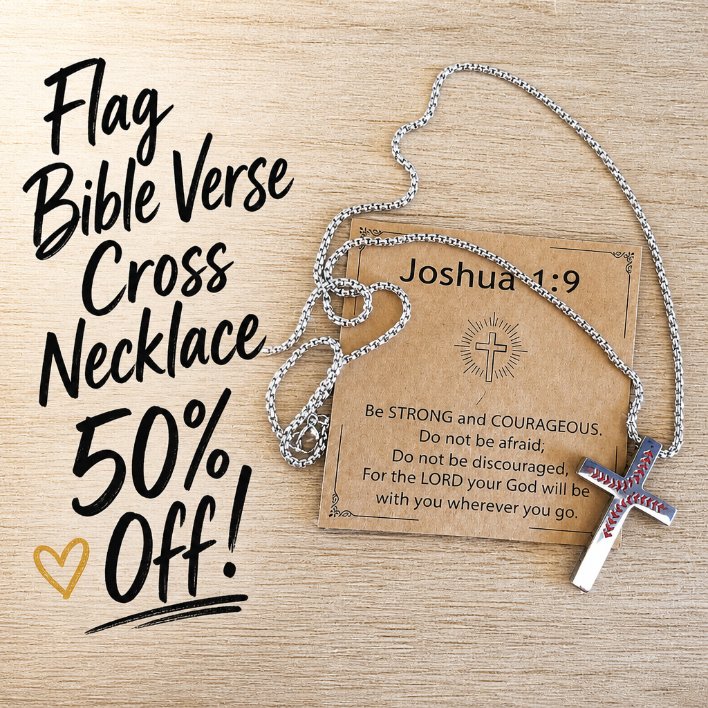 American Flag Bible Verse Cross Necklace