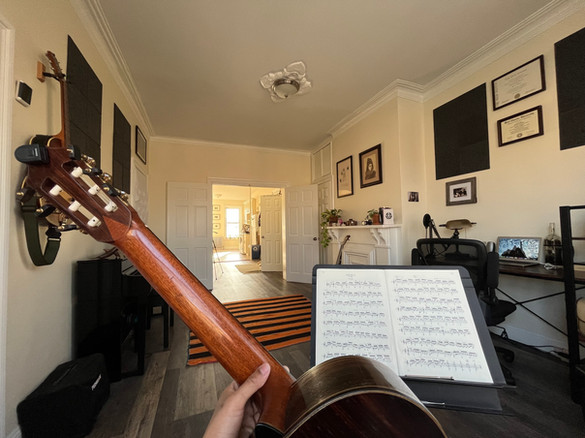 Matt Kaplan Classical Guitarist & Educator | Classical Guitar Lessons Sunset Park Studio View from Student Perspective 