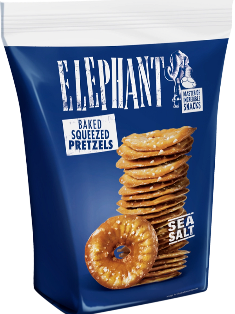 Elephant Baked Squeezed Pretzels Sea Salt flavor in blue resealable bag