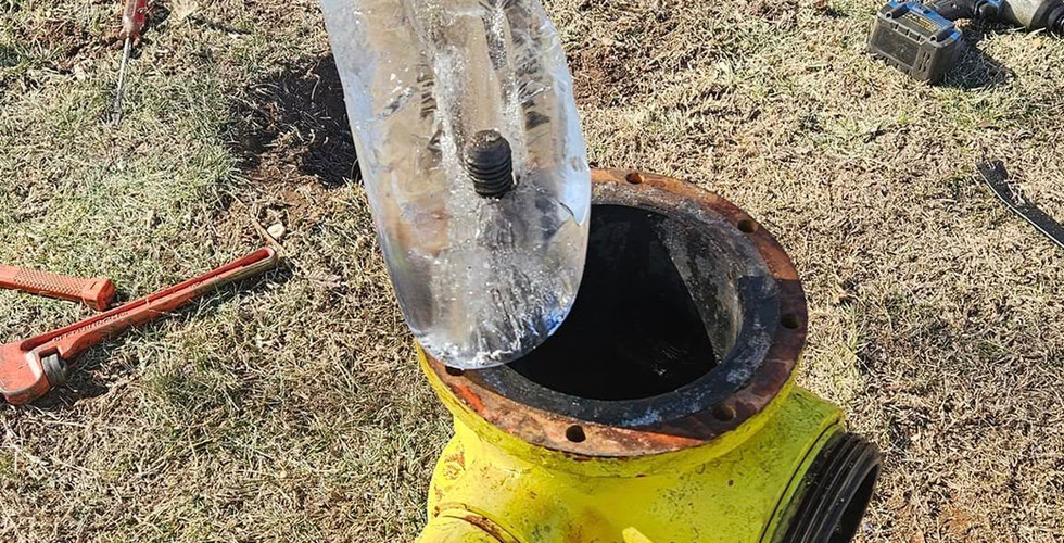 frozen water in a fire hydrant that was leaking