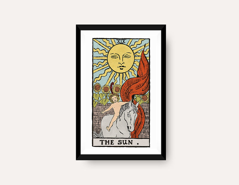 Tarot Cards – The Sun – Art Poster, digitally hand-painted Rider–Waite design symbolizing joy and enlightenment.