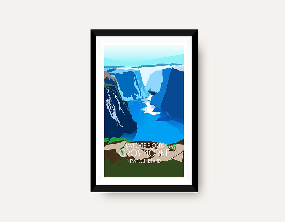 Navigate Fjords art poster featuring Gros Morne Newfoundland landscape
