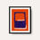Thumbnail: Abstract art poster with bold orange background, deep blue rectangle, and white accents.