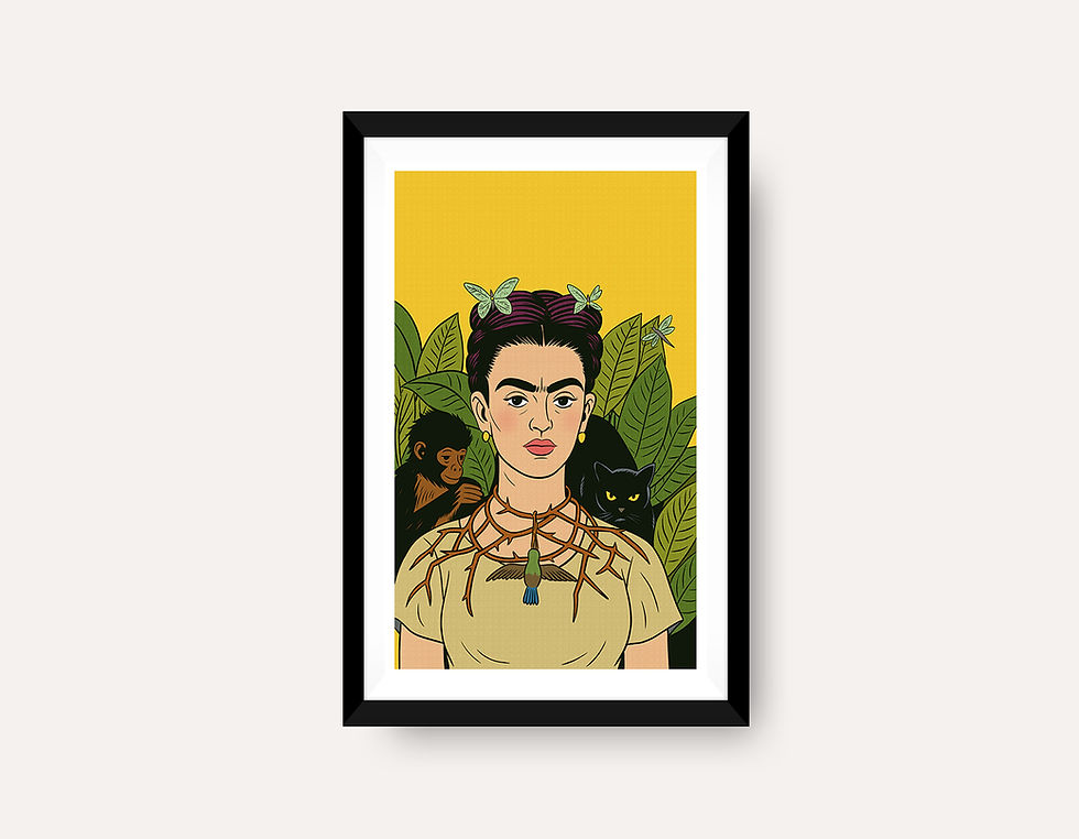 Thorns and Flight art print inspired by Frida Kahlo self portrait