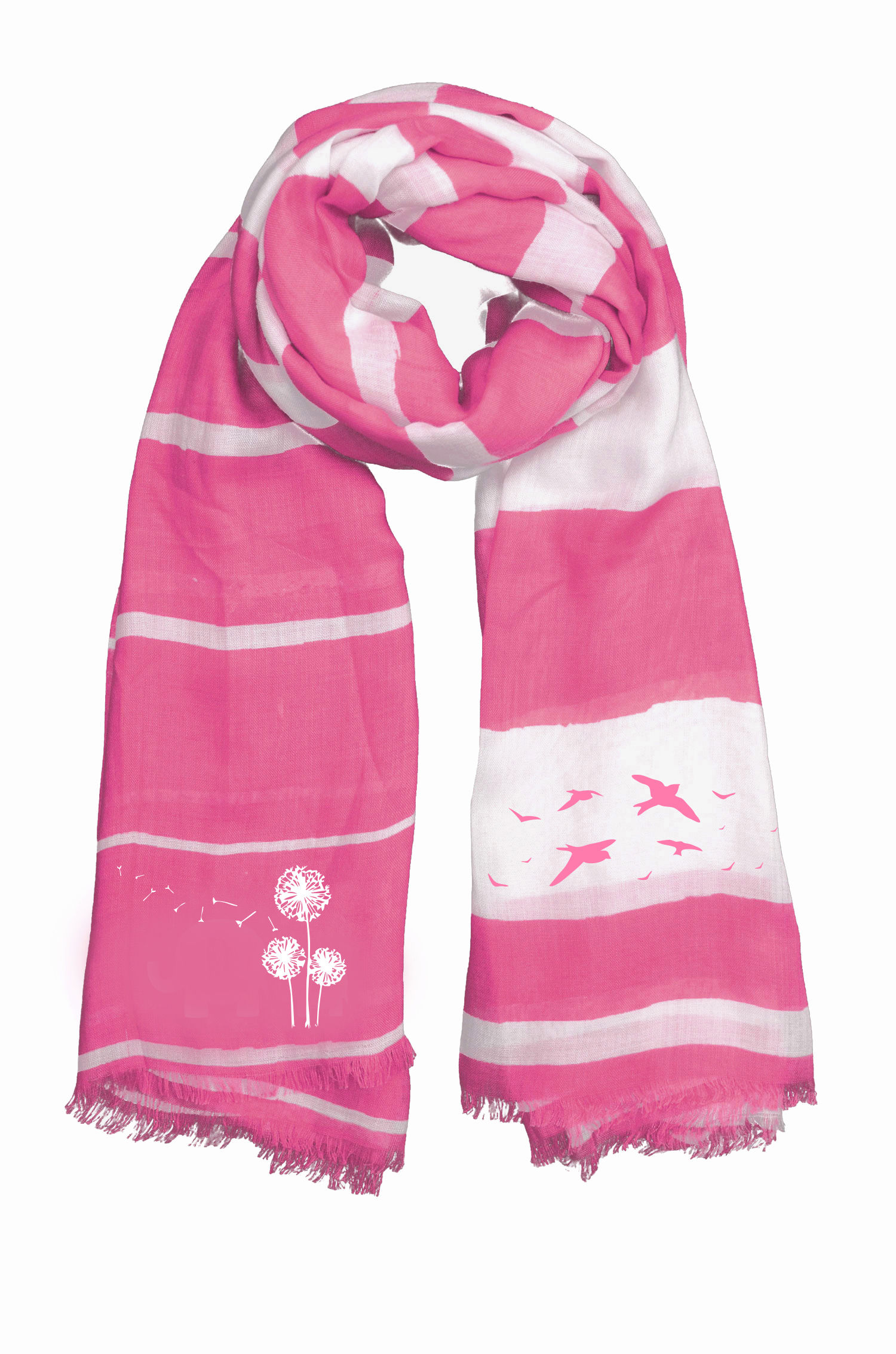 Pink Birds and Dandelions Scarf