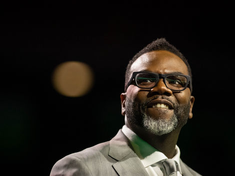 Mayor Brandon Johnson gives a heartfelt speech aiming to help communities that have been overlooked and disinvested at the Chicago inauguration at Credit Union 1 Arena on Monday, May 15, 2023.