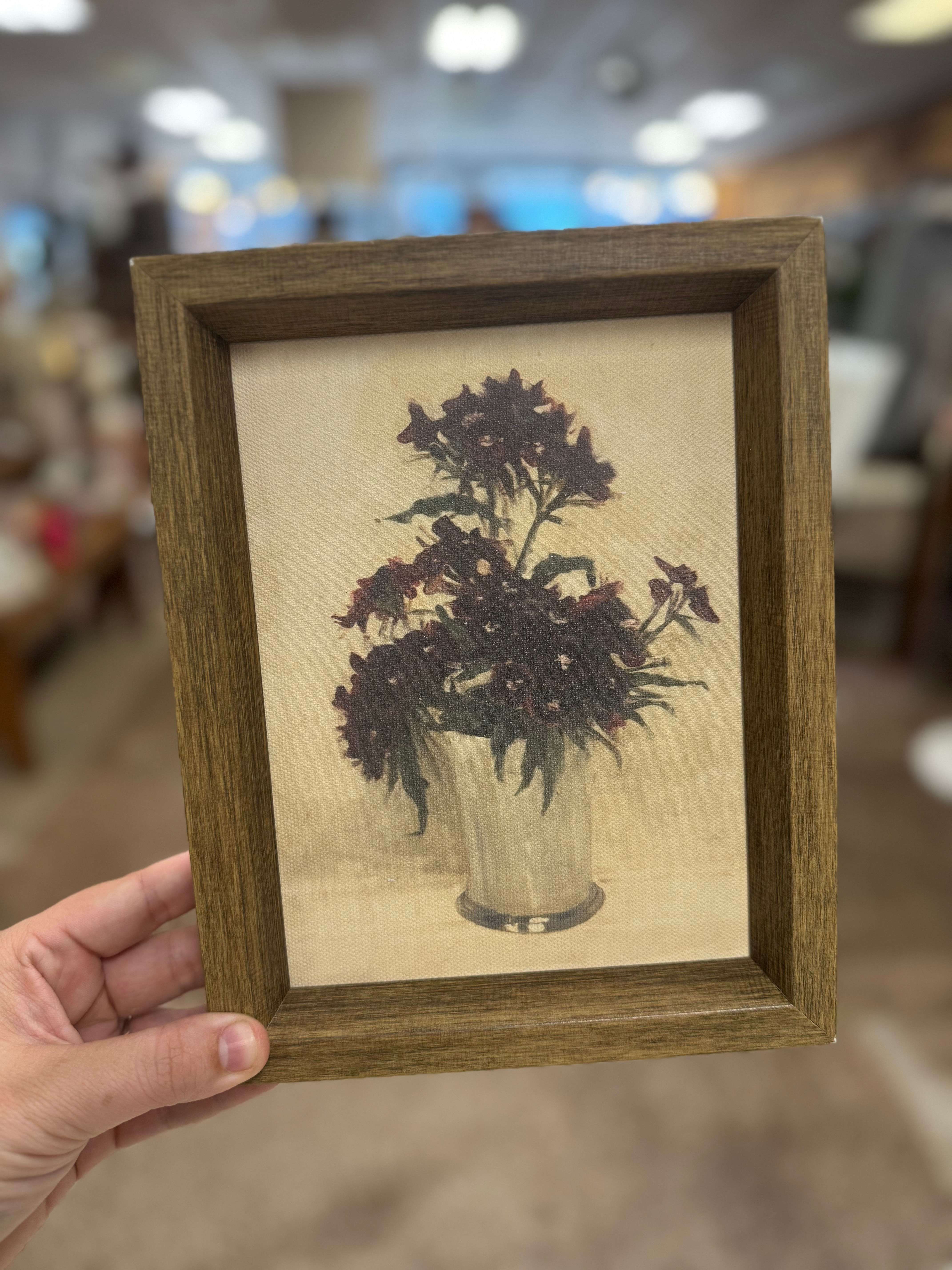 Maroon Flowers Framed Antique Art