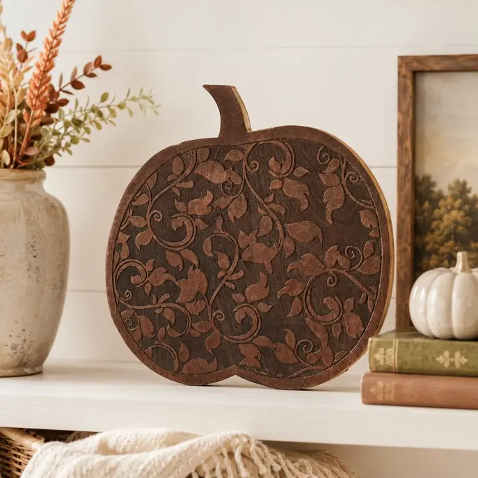 Carved Mango Wood Pumpkin