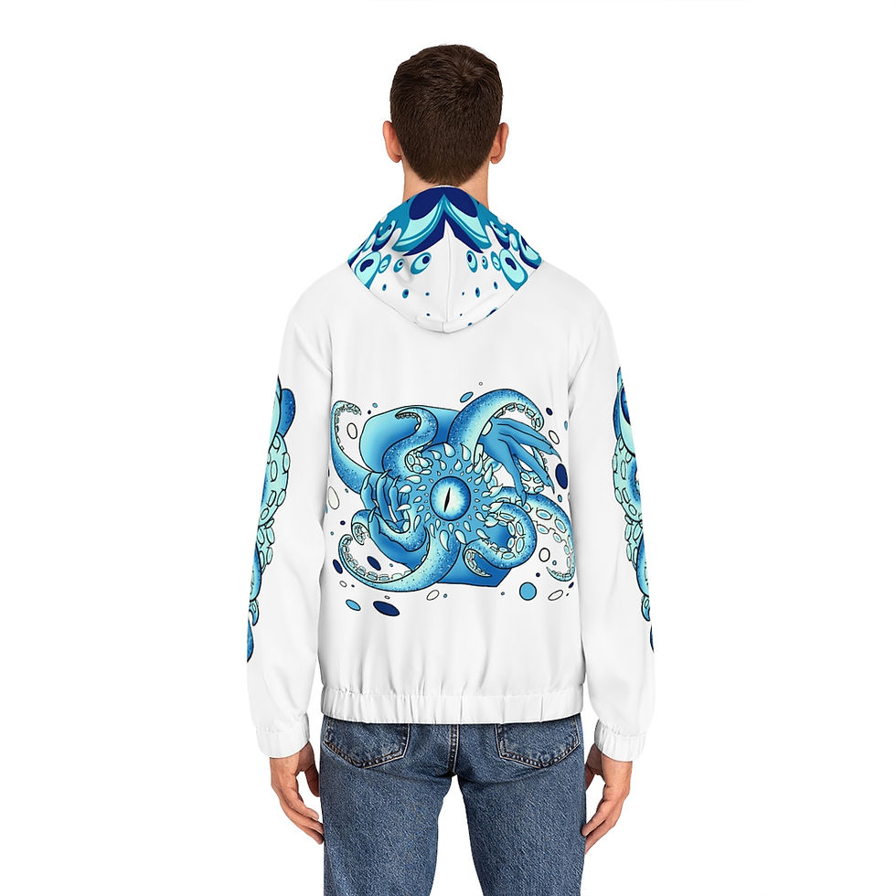 Thumbnail: Eldritch Octopus Men's Full-Zip Hoodie: Blue, White
