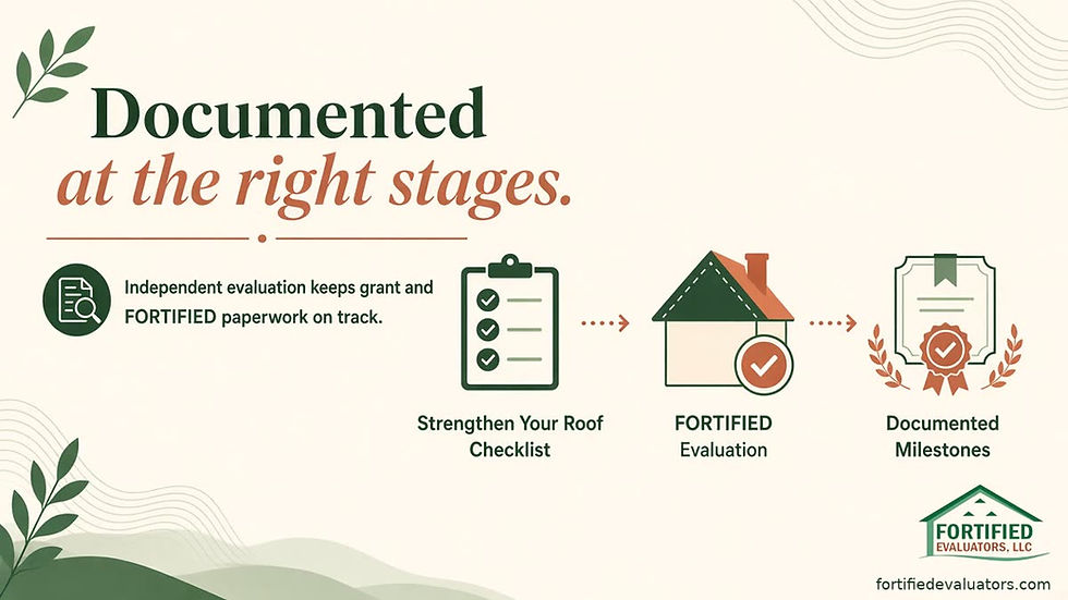 Independent FORTIFIED evaluation documents grant paperwork at the right stages