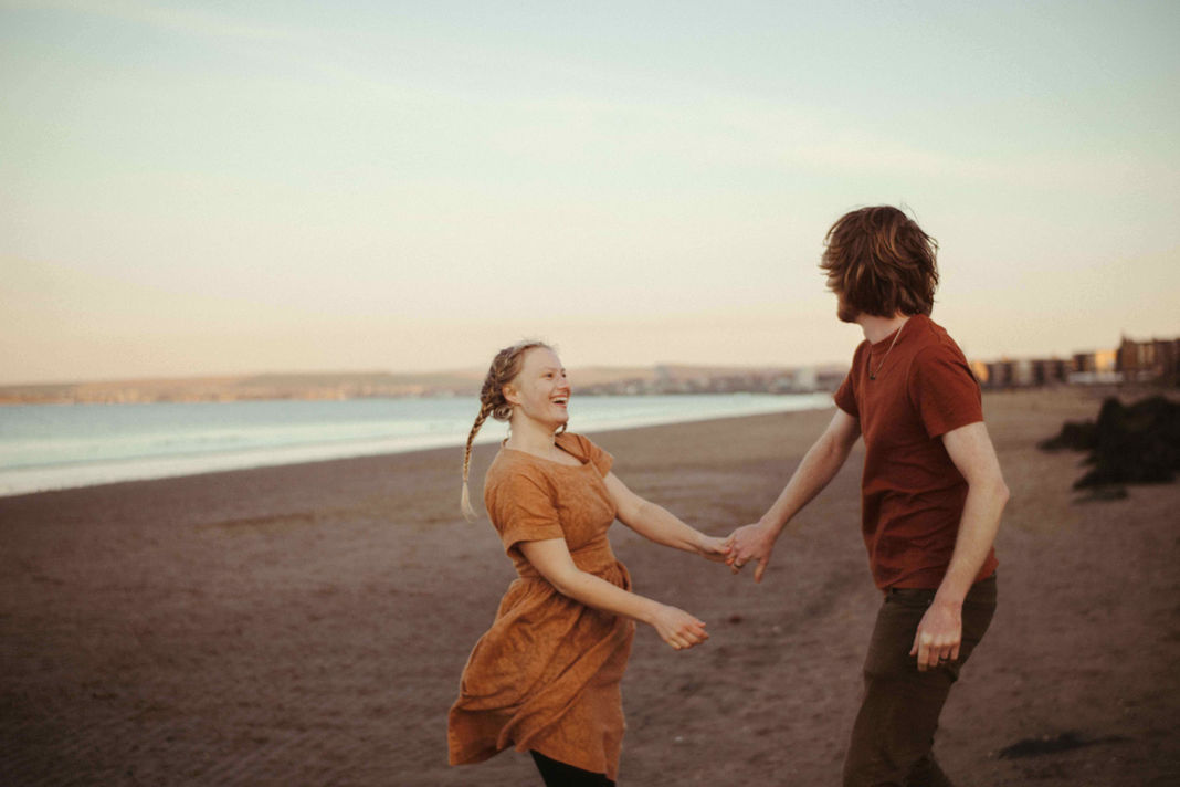 Authentic and fun couple photographs at the Edinburgh Coastline