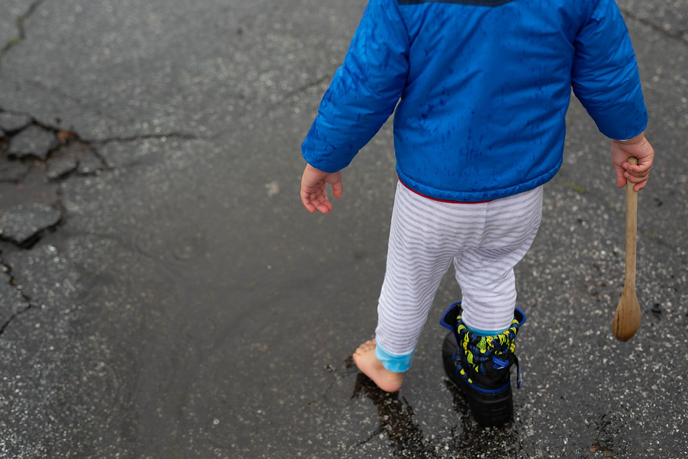 splashing in puddles, toddler boy, San Jose