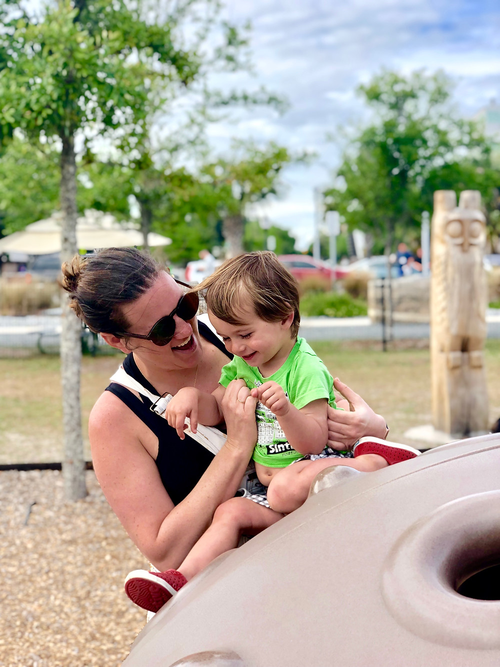 mother and son playing at Bay Area park