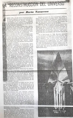 Taracena, Berta. «La reconstrucción del universo». El nacional. 6 de octubre de 1974, Dominical edición, sec. Revista mexicana de cultura. 1Taracena, Berta. «La r