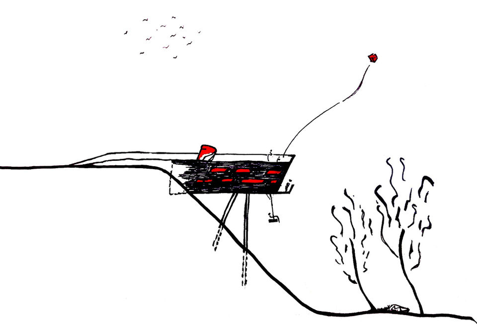 رسم هندسي لمنزل على منحدر