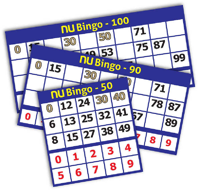 NU BINGO TICKETS - 50, 90, 100 NU BALL G