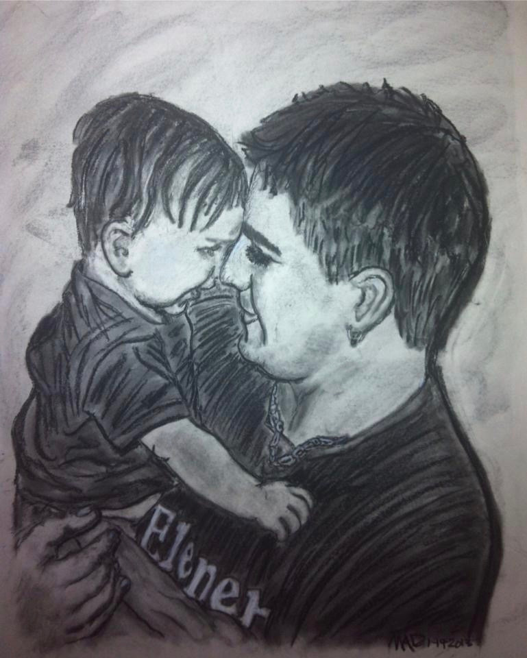charcoal drawing of man and his son