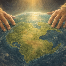 Two hands gently cradle a glowing Earth in space with a bright beam of light above, reflecting on the question of will we remember our life on earth in heaven and what it means to be held in God's sovereign care for eternity.