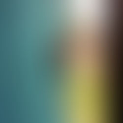 Blue door slightly open, brass handle; view of blurry green, brown outdoors. Quiet, inviting mood. No visible text.