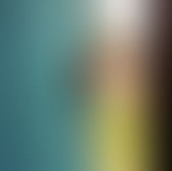 Blue door slightly open, brass handle; view of blurry green, brown outdoors. Quiet, inviting mood. No visible text.