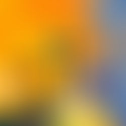 Three crosses on a hill against a vivid orange, blue, and yellow painted sky in an abstract scene