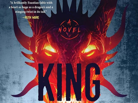 Fiery demon face with glowing eyes on a dark cover. Text: "Joe Hill, King Sorrow." Quote by Ruth Ware praising the novel.