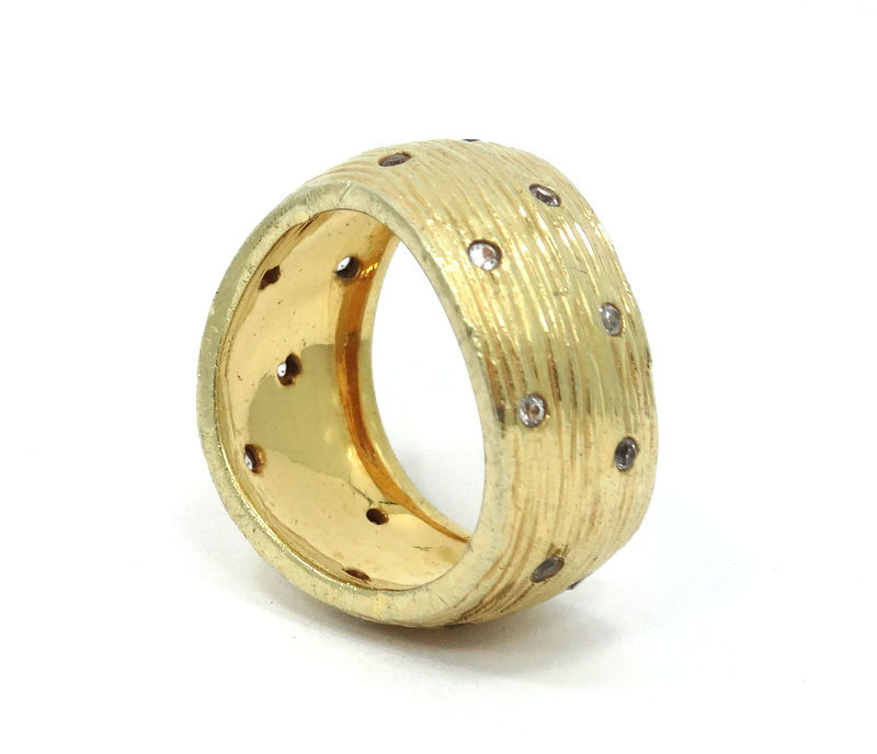 Thumbnail: Modern Fashion CZ signed Gold Toned STERLING SILVER Wave Ring S-8