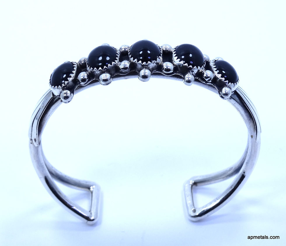 Thumbnail: Vintage Native American Navajo Sterling Silver Black Onyx Cuff Bangle Bracelet