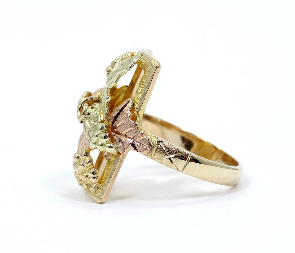 Thumbnail: Landstrom BLACK HILLS GOLD 10k Rose Yellow GRAPE LEAVES Rectangular Ring s.7