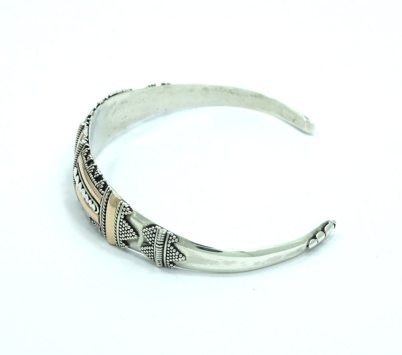 Thumbnail: Vintage BALI Indonesia Unisex 14k Rose Gold / 925 Sterling Silver Cuff Bangle