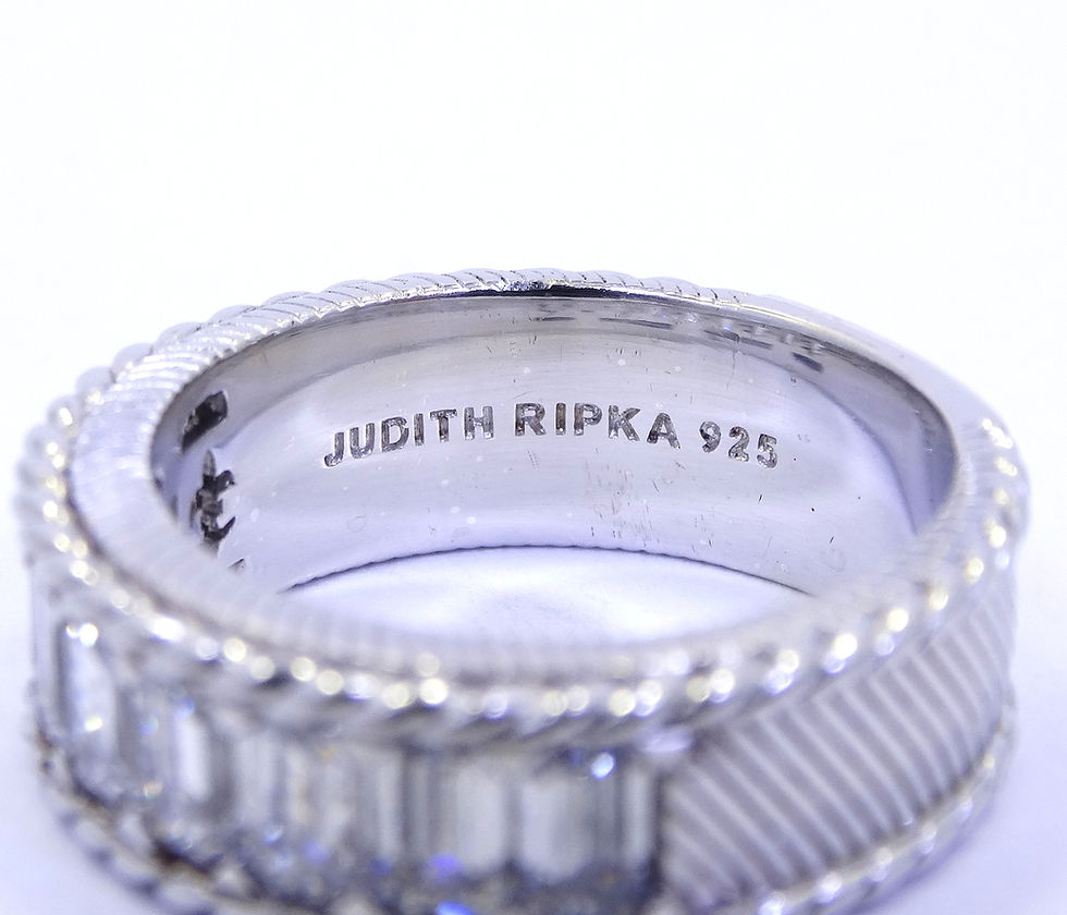 Thumbnail: JUDITH RIPKA Emerald Cut CZ 7.5mm Sterling Silver Cable Rope Edge Band Ring 8.75