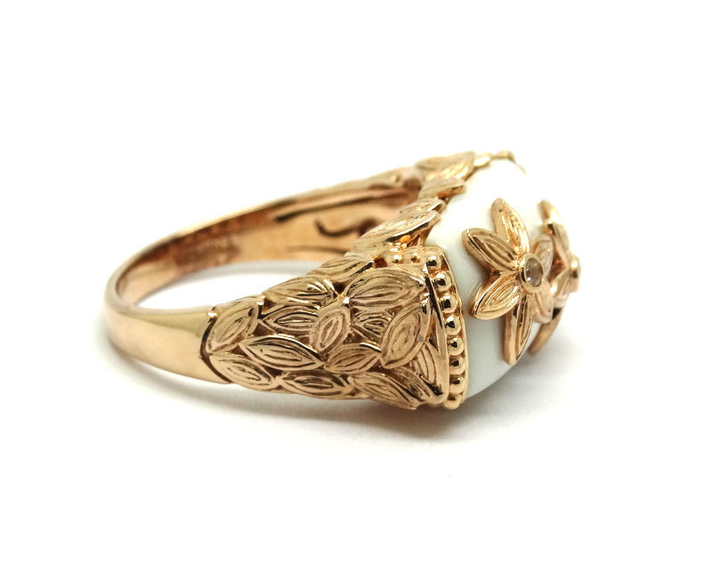Thumbnail: Beautiful Rose Gold Plate Sterling Silver White Onyx Diamond DAISY Flower Ring