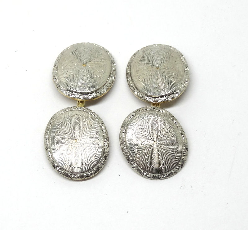 Thumbnail: Antique ART DECO Filigree 14k White Gold Face & Yellow Gold Backs Cufflinks