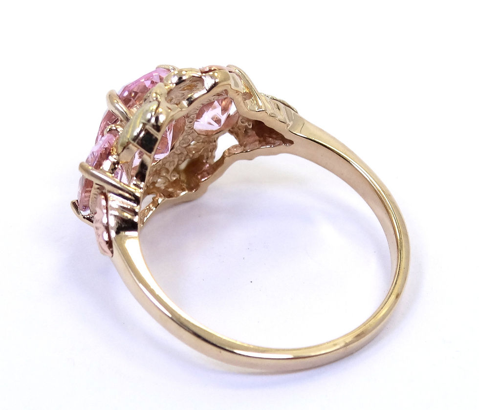 Thumbnail: COLEMAN CO 3 Pink CZ 10K BLACK HILLS GOLD Grapes & Leaves Ring s.9