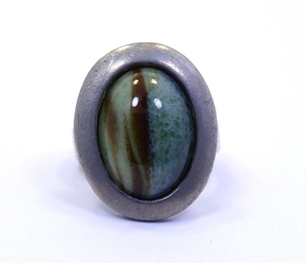 Thumbnail: 1960's Retro BENT LARSEN DESIGN Danish Modernist PEWTER Green Agate GLASS Ring