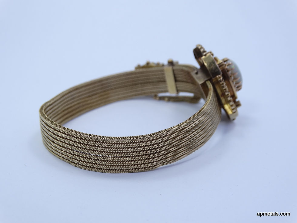 Thumbnail: Antique 1800s VICTORIAN Mesh Band 14K GOLD Opal SLIDE Bracelet Adjustable