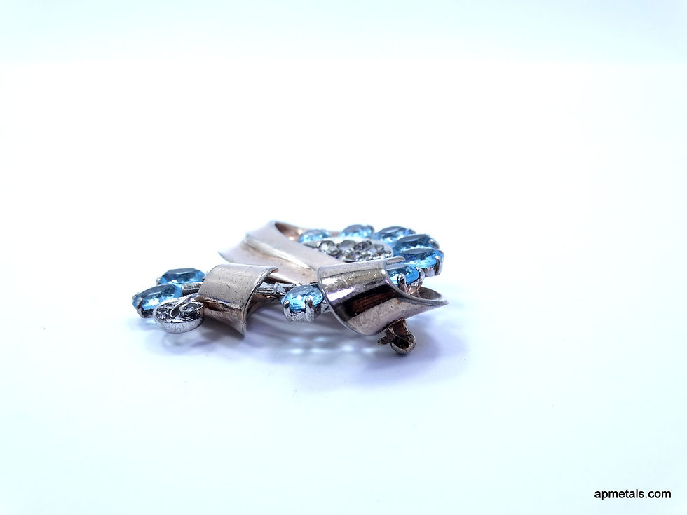 Thumbnail: ART DECO Antique Faux Blue TOPAZ Vermeil Sterling Silver 2" Brooch Pin