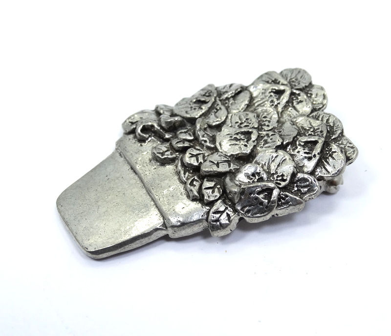 Thumbnail: SHERIDAN Potted PRIMROSE Flower Fine PEWTER Brooch Pin