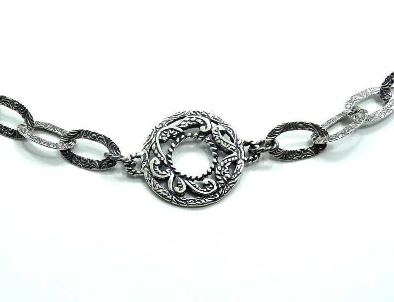 Thumbnail: Carolyn Pollack RELIOS 925 Silver Filigree Disc Link Toggle 18 inch Necklace